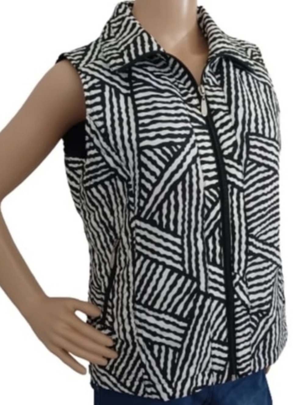 Allison Daley Sportswear Petite Zipper Vest Activewear Athletic Stripe Shirt Top
